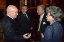 Mr. Sasakawa, second from right, is greeted by Rector Nowak, next to Mr. Sasakawa, and Vice-Rector Mania