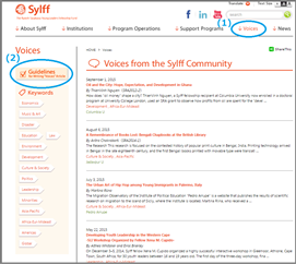 First click (1) Voices, and then the (2) Guidelines banner in the left-hand column.