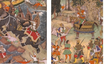 Akbar as a brave hero(left), and Akbar as a just ruler(right) Portraits of Akbar from the Victoria and Albert Museum’s Akbarnama Mughal c. 1586–89 Victoria and Albert Museum, London (visited January 14–30, 2016) 