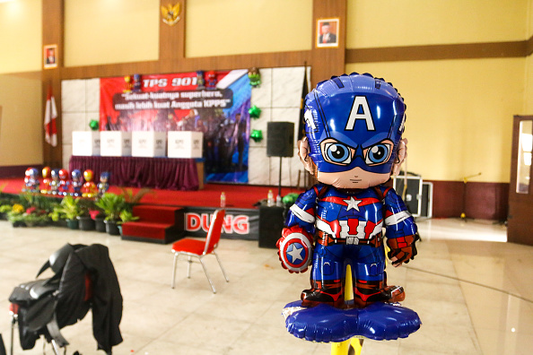 Voting booths at the Bandung Juvenile Detention Center were decorated with superheroes to encourage residents to participate in the February 2024 Indonesian presidential election. (©Ryan Suherlan/NurPhoto via Getty Images)